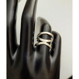 Vintage 925 Sterling Silver - Triple Band Wavy Caged Long Ring Women's Size 8